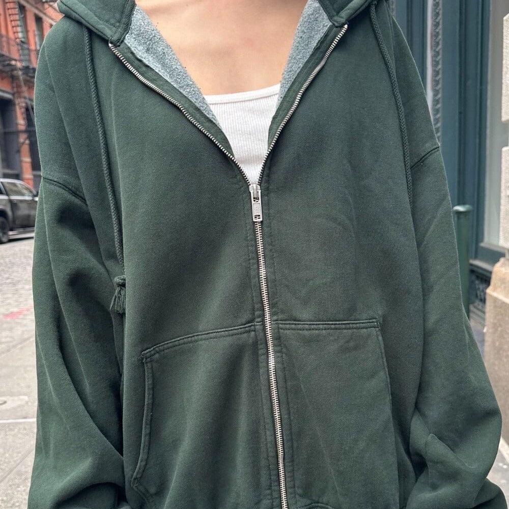 Brandy Melville zip up forest green barley worn